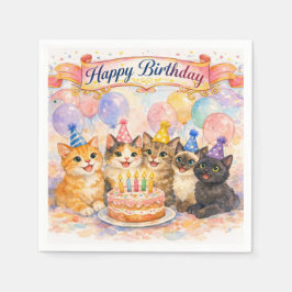 かわいい誕生日パーティーの猫たちのペーパーナプキン スタンダードカクテルナプキン