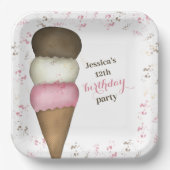 かわいい誕生日パーティーアイスクリームカスタム ペーパープレート (正面)