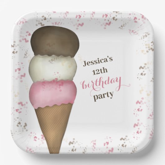 かわいい誕生日パーティーアイスクリームカスタム ペーパープレート (正面)