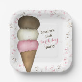 かわいい誕生日パーティーアイスクリームカスタム ペーパープレート (正面)