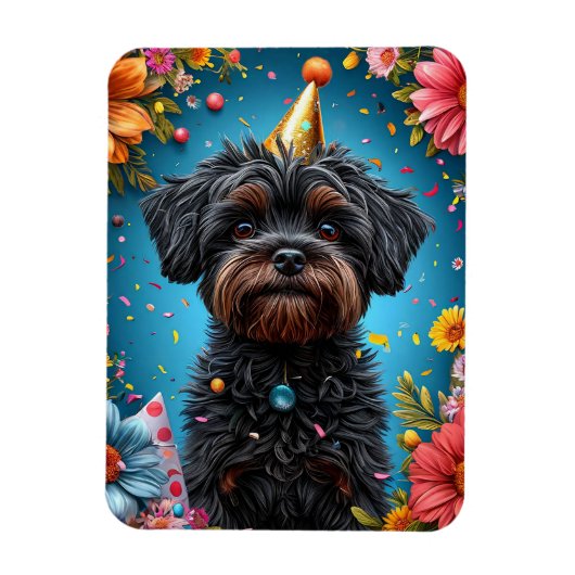 かわいい誕生日パーティーハットの子犬 マグネット (縦)