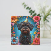 かわいい誕生日パーティーハットの子犬 招待状 (スタンド正面)