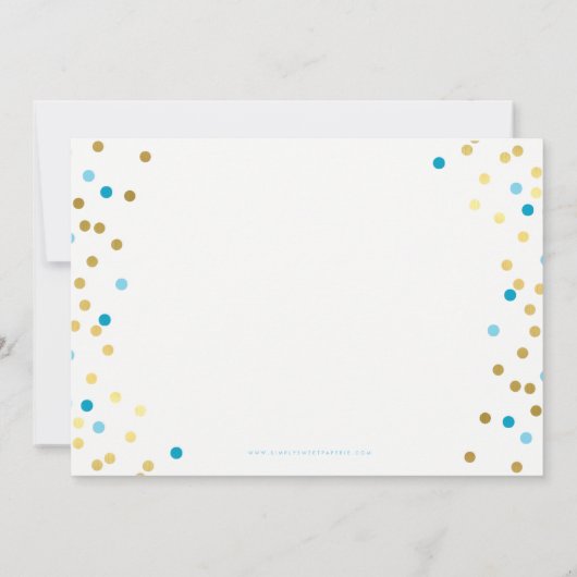 かわいい誕生日パーティー招待状ブルーフェイク金ゴールドスポットボーイ 招待状 (裏面)