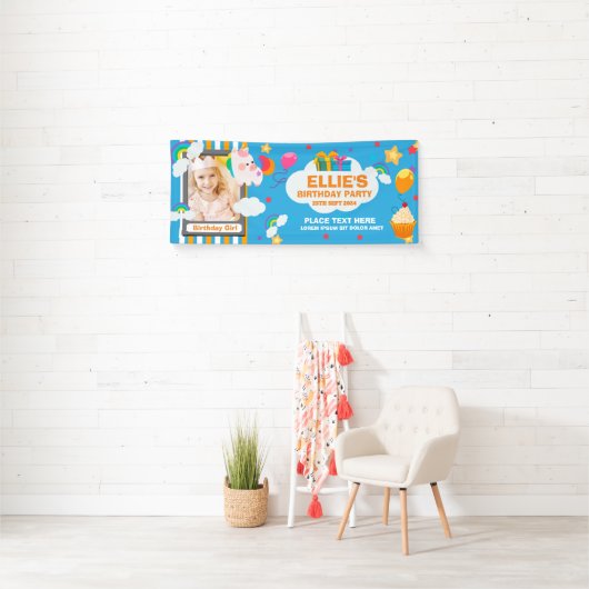かわいい誕生日パーティー水平バナ子供へー 横断幕 (インサイチュ)