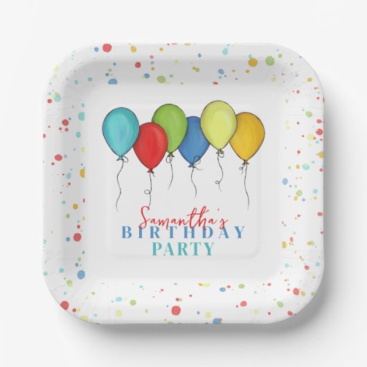 かわいい誕生日パーティー水彩風船 ペーパープレート (正面)
