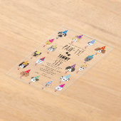 かわいい誕生日パーティー犬たち アクリル招待状 (レイダウン)