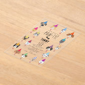 かわいい誕生日パーティー犬たち アクリル招待状 (レイダウン)