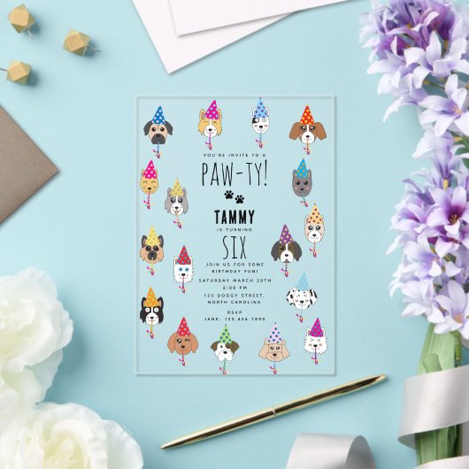 かわいい誕生日パーティー犬たち アクリル招待状 (インサイチュ (ウェディング))