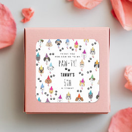 かわいい誕生日パーティー犬たち スクエアシール