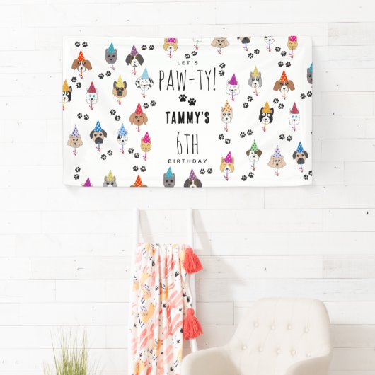 かわいい誕生日パーティー犬たち 横断幕 (インサイチュ)