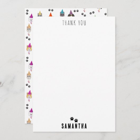 かわいい誕生日パーティー犬のパターン サンキューカード (正面/裏面)
