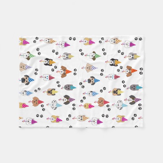 かわいい誕生日パーティー犬のパターン フリースブランケット (正面(横))