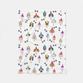 かわいい誕生日パーティー犬のパターン フリースブランケット