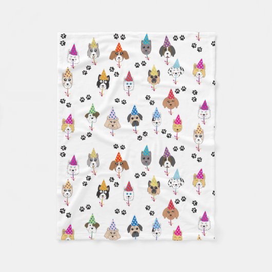 かわいい誕生日パーティー犬のパターン フリースブランケット (正面)