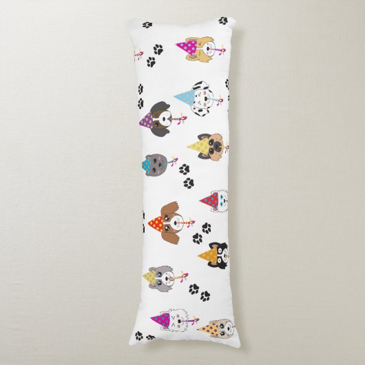 かわいい誕生日パーティー犬のパターン ボディピロー (正面縦)