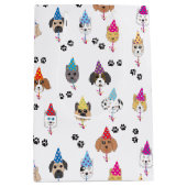 かわいい誕生日パーティー犬のパターン ミディアムペーパーバッグ (正面)