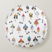 かわいい誕生日パーティー犬のパターン ラウンドクッション (正面)