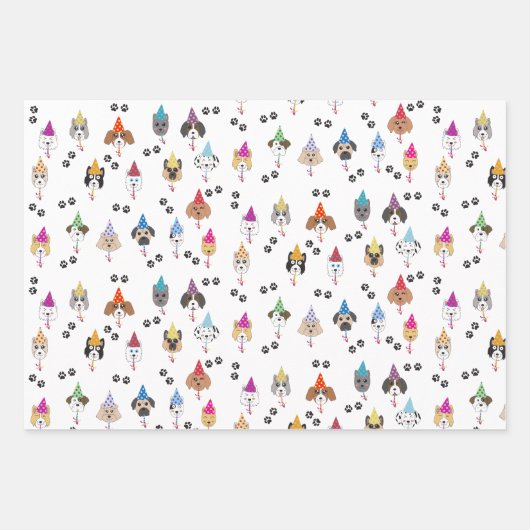かわいい誕生日パーティー犬のパターン ラッピングペーパーシート (正面2)