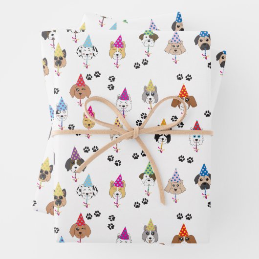 かわいい誕生日パーティー犬のパターン ラッピングペーパーシート (インサイチュ)