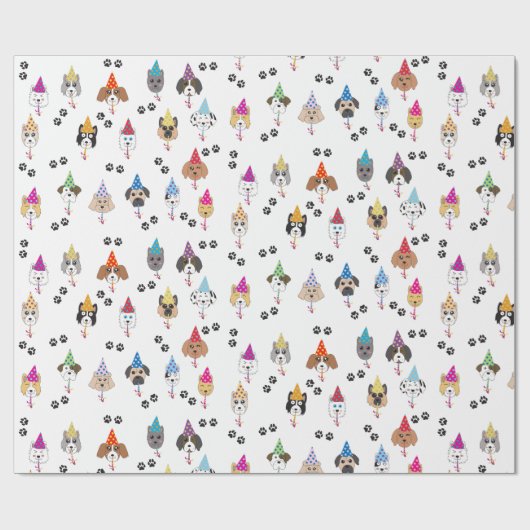 かわいい誕生日パーティー犬のパターン ラッピングペーパー (フラット)