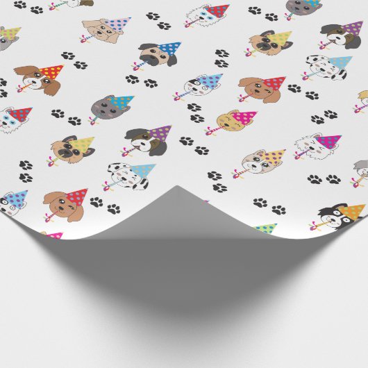 かわいい誕生日パーティー犬のパターン ラッピングペーパー (角)