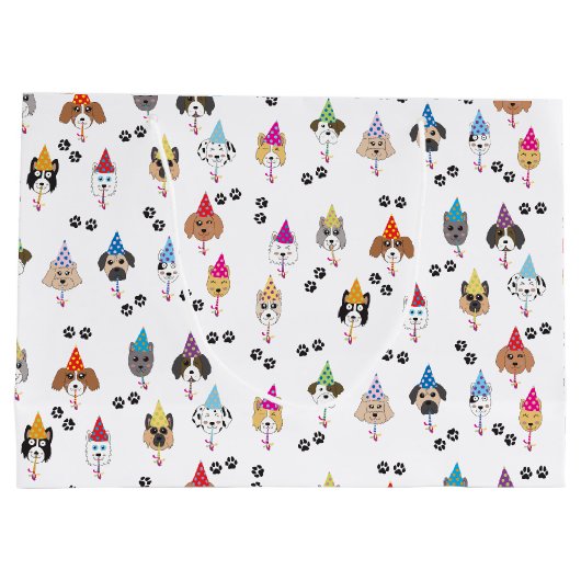 かわいい誕生日パーティー犬のパターン ラージペーパーバッグ (裏面)