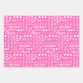 かわいい誕生日ピンク任意の年齢を追加子供名 ラッピングペーパーシート (正面)