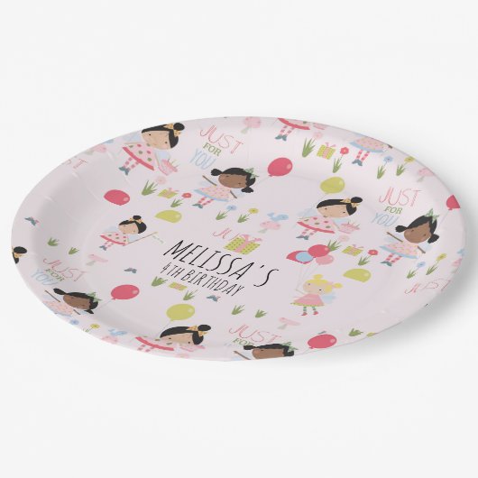 かわいい誕生日フェアリーパーソナライズされたパーティー ペーパープレート (アングル)