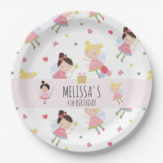 かわいい誕生日フェアリーパーソナライズされたパーティー ペーパープレート (正面)