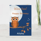 かわいい誕生日フクロウと月折りグリーティングカード カード (正面)