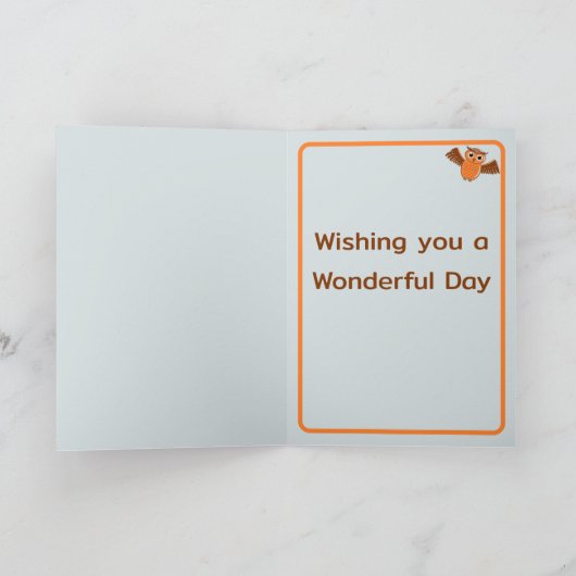 かわいい誕生日フクロウと月折りグリーティングカード カード (内部)