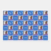 かわいい誕生日ブルー3 Photo Any Age Add Name ラッピングペーパーシート (正面3)