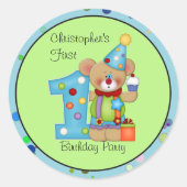 かわいい誕生日ベアー年齢1 ラウンドシール (正面)