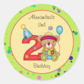 かわいい誕生日ベアー年齢2 ラウンドシール (正面)
