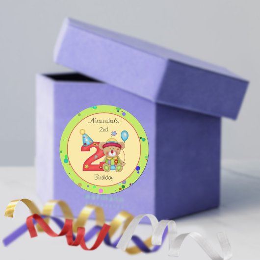 かわいい誕生日ベアー年齢2 ラウンドシール