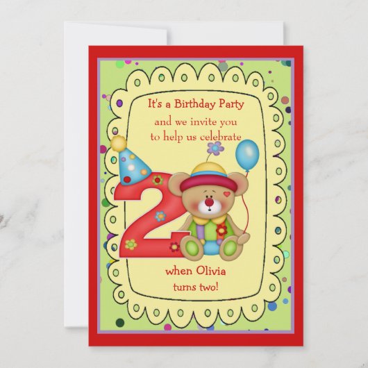 かわいい誕生日ベアー年齢2 招待状 (正面)