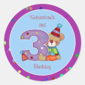 かわいい誕生日ベアー年齢3 ラウンドシール (正面)