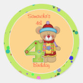 かわいい誕生日ベアー年齢4 ラウンドシール (正面)