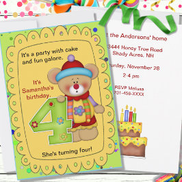 かわいい誕生日ベアー年齢4 招待状