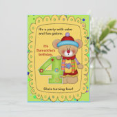 かわいい誕生日ベアー年齢4 招待状 (スタンド正面)