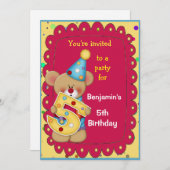 かわいい誕生日ベアー年齢5 招待状 (正面/裏面)