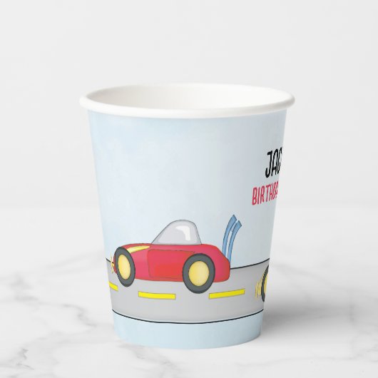 かわいい誕生日ボーイカスタムレースカー 紙コップ (正面)
