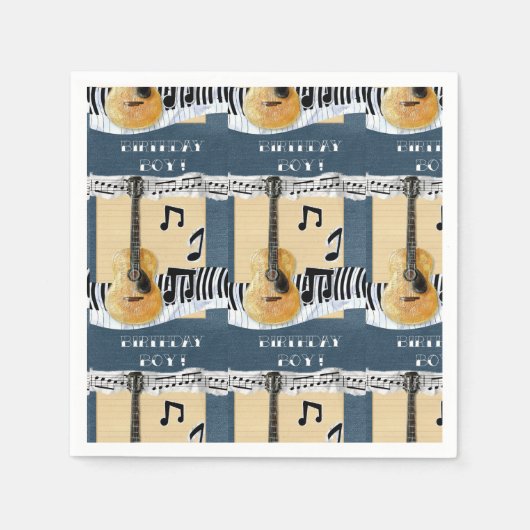 かわいい誕生日ボーイミュージックギターペーパーナプキン スタンダードカクテルナプキン (正面)