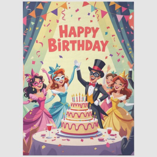 かわいい誕生日マスカレードテーマ 薄葉紙 (正面)