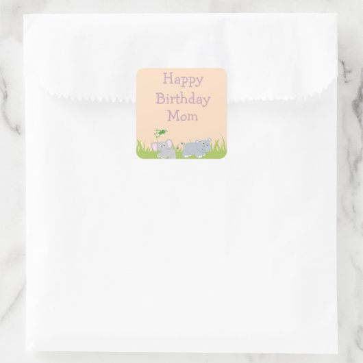 かわいい誕生日ママサファリ動物 スクエアシール (バッグ)