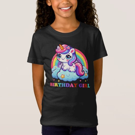 かわいい誕生日ユニコーン – 誕生日ガールズ Tシャツ (正面)