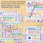 かわいい誕生日レインボー任意の年齢を追加子供名 ラッピングペーパーシート
