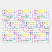 かわいい誕生日レインボー任意の年齢を追加子供名 ラッピングペーパーシート (正面)