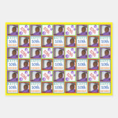 かわいい誕生日レインボー3 Photo Any Age Add Name ラッピングペーパーシート (正面3)