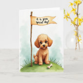 かわいい誕生日子犬アートカード カード (黄色い花)